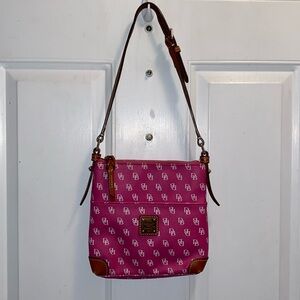 Dooney & Bourke pink and brown leather shoulder bag.